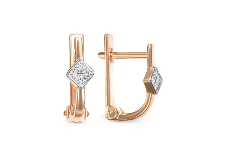 Детские серьги из красного золота с 8 фианитами