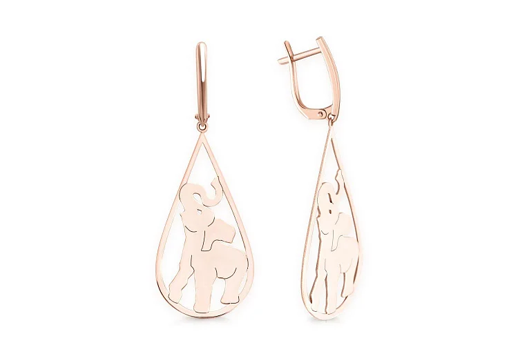 Серьги Слоники из красного золота без вставок