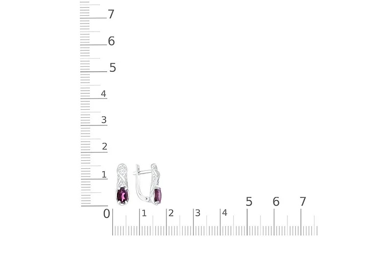 Серьги из белого золота с 2 родолитами и 14 фианитами