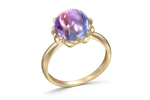 Кольцо Цветок из жёлтого золота с наноситалом