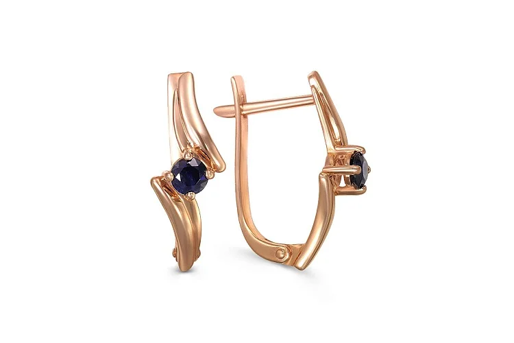 Серьги из красного золота с 2 сапфирами