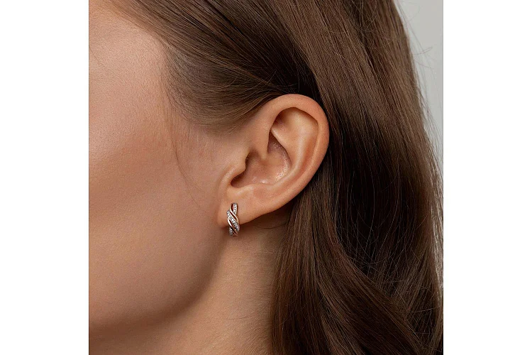 Серьги из красного золота с 34 фианитами