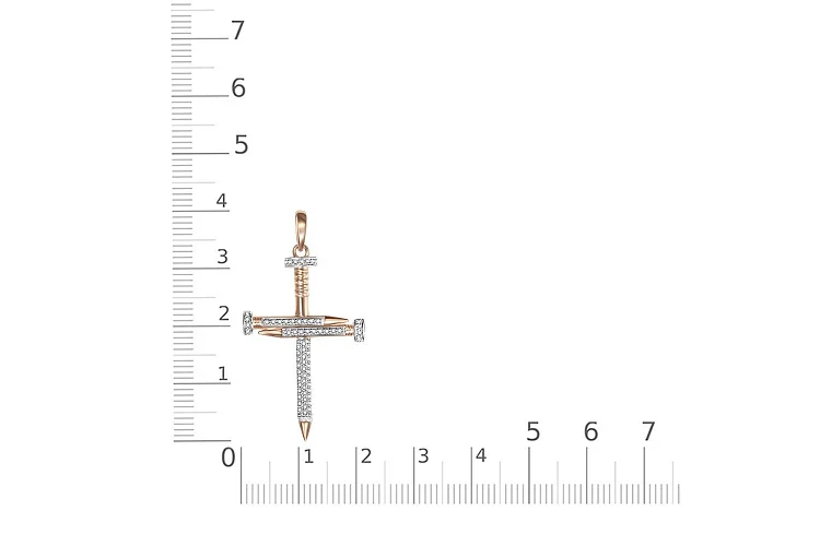 Подвеска Крест из красного золота с 65 фианитами