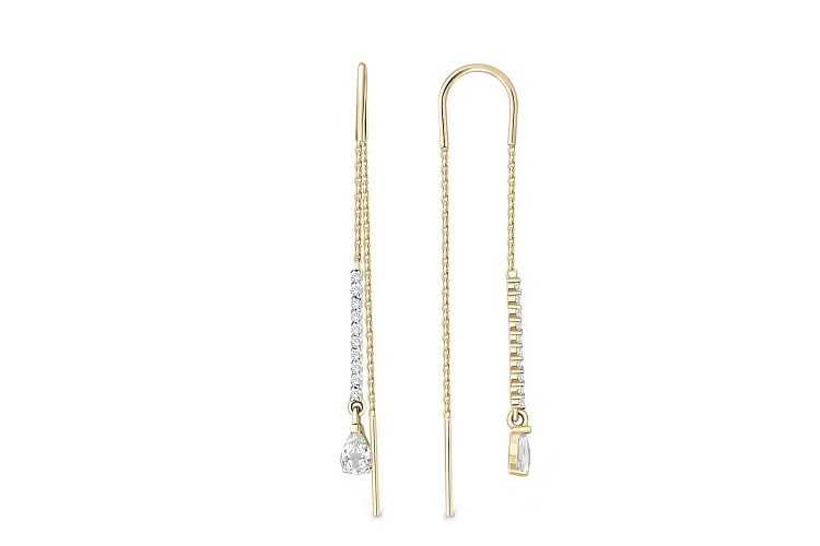 Серьги-продёвки Дорожки из жёлтого золота с горным хрусталём и 20 фианитами