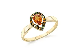 Кольцо из жёлтого золота с спессартином и 16 турмалинами