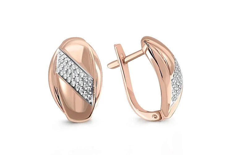 Серьги из красного золота с 54 фианитами