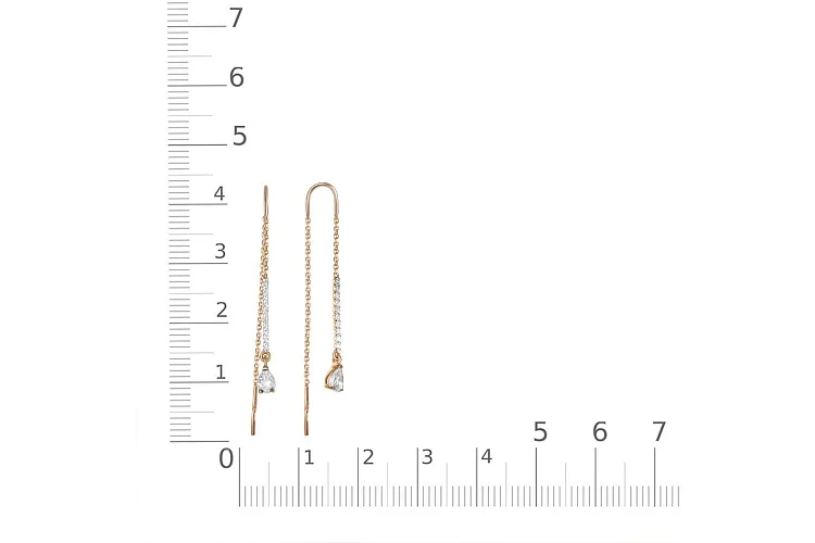 Серьги-продёвки Дорожки из красного золота с 22 фианитами