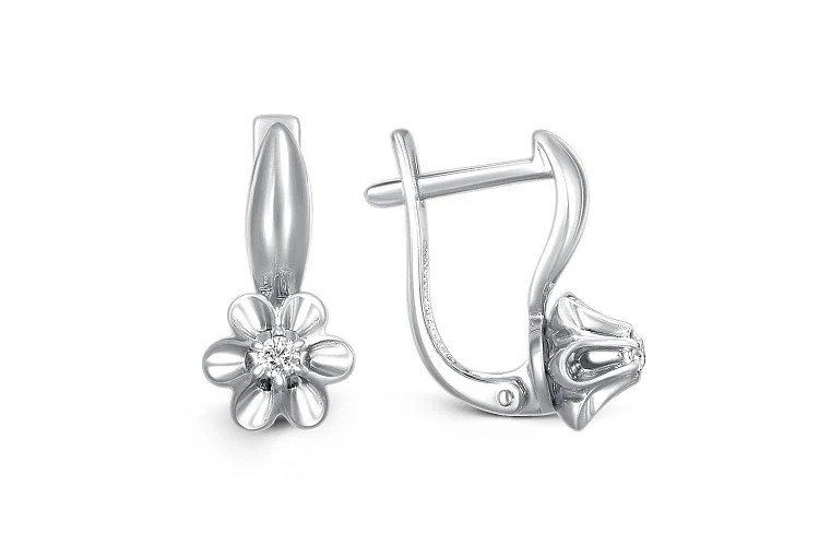 Серьги Цветы из белого золота с 2 бриллиантами