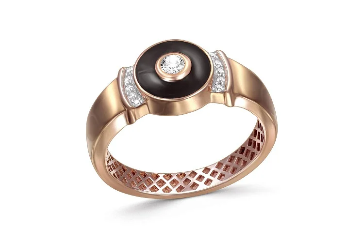 Печатка из красного золота с 11 фианитами