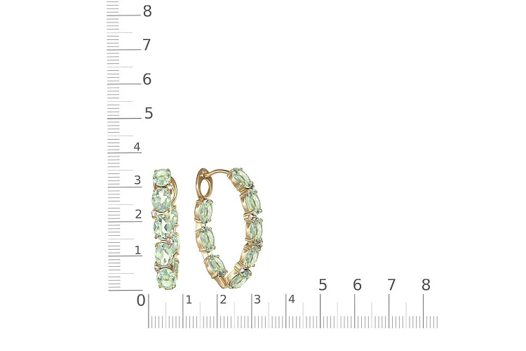 Серьги из жёлтого золота с 16 празиолитами и 8 фианитами