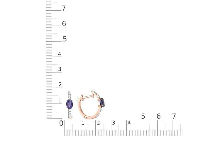 Серьги из красного золота с 2 иолитами и 16 фианитами