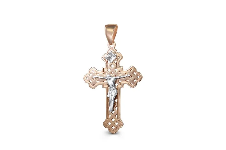 Крест из красного золота с фианитом