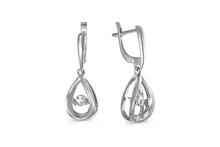 Серьги из белого золота с 2 фианитами