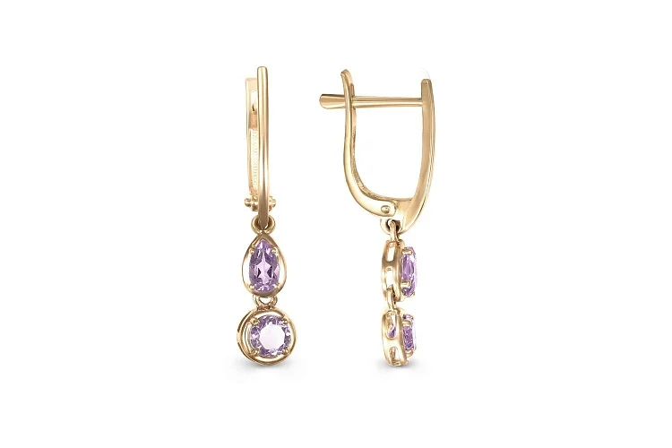 Серьги из жёлтого золота с 4 аметистами