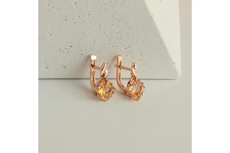 Серьги из красного золота с 2 цитринами