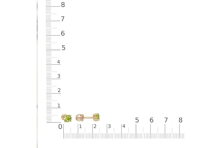 Серьги-пусеты из красного золота с 2 хризолитами