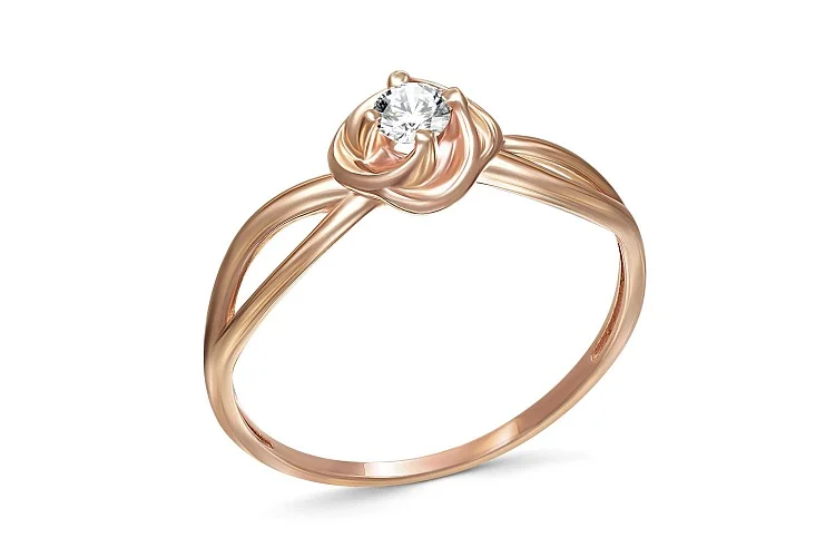 Кольцо из красного золота с фианитом