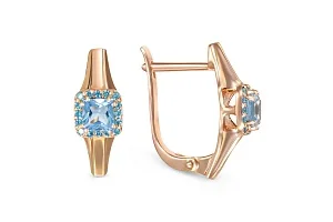 Серьги из красного золота с 2 топазами swiss и 32 фианитами