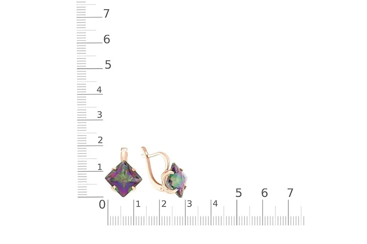 Серьги из красного золота с 2 кварцами