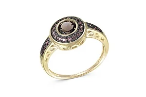 Кольцо из жёлтого золота с раухтопазом и 23 фианитами