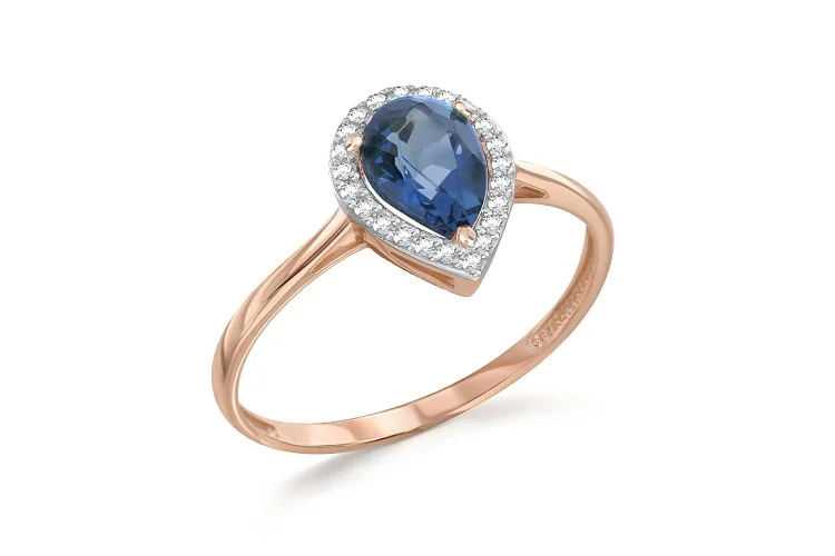 Кольцо из красного золота с топазом лондон и 23 фианитами