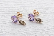 Серьги-пусеты из красного золота с аметистами, раухтопазами и фианитами