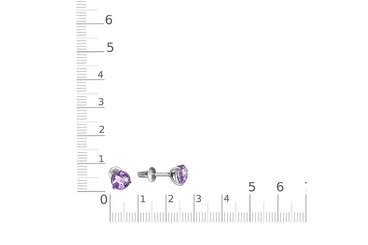 Серьги-пусеты из белого золота с 2 аметистами