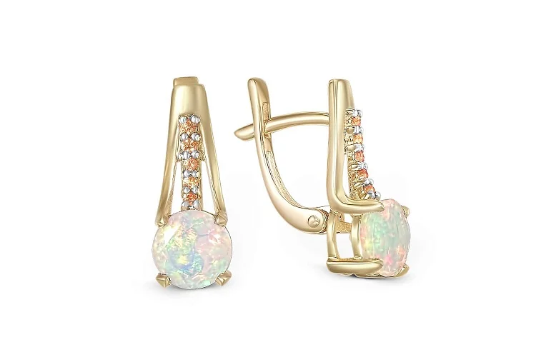 Серьги из жёлтого золота с 2 опалами и 10 турмалинами
