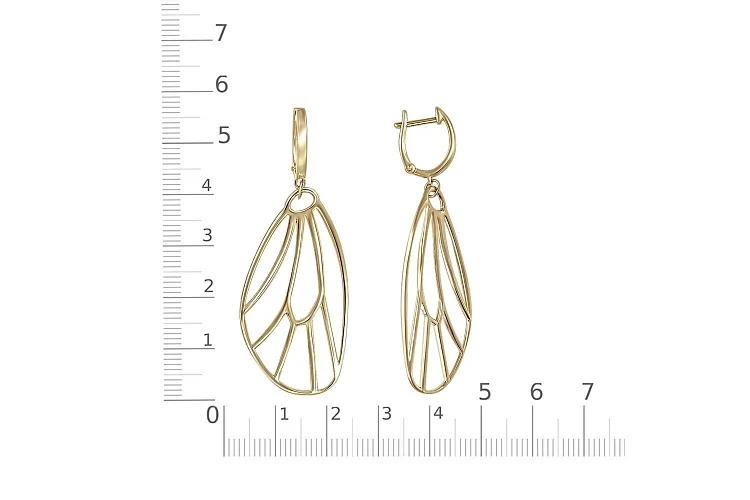 Серьги Крылья из жёлтого золота без вставок