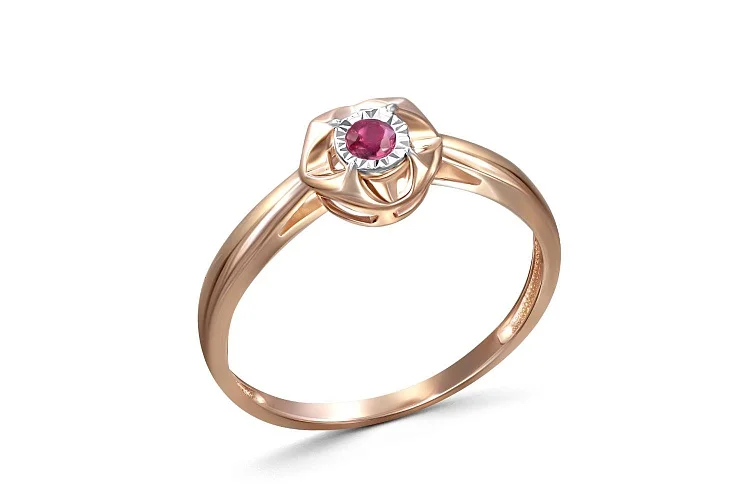 Кольцо из красного золота с корундом
