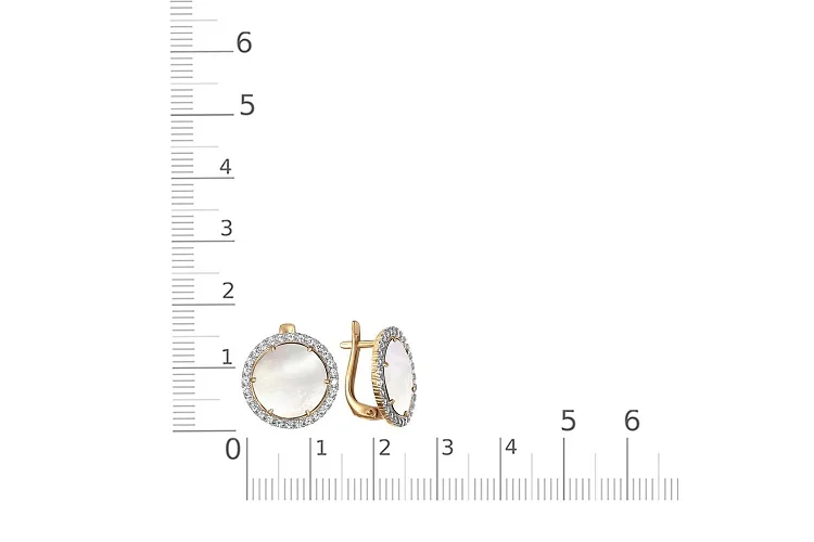 Серьги из красного золота с перламутром и 56 фианитами
