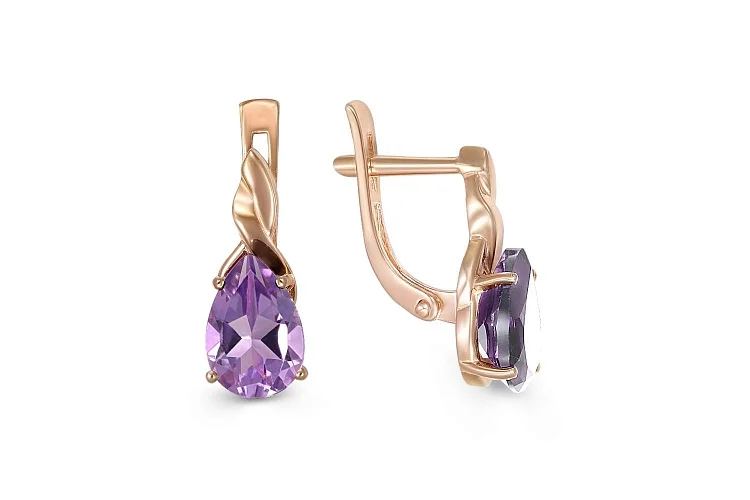 Серьги из красного золота с 2 аметистами