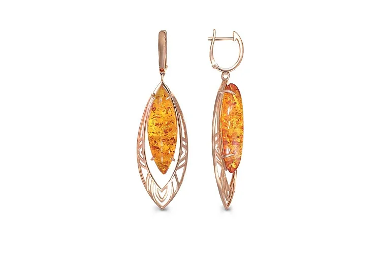 Серьги из красного золота с янтарём