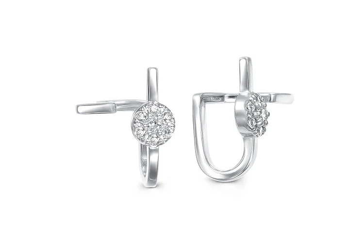 Серьги-пусеты из белого золота с 14 фианитами