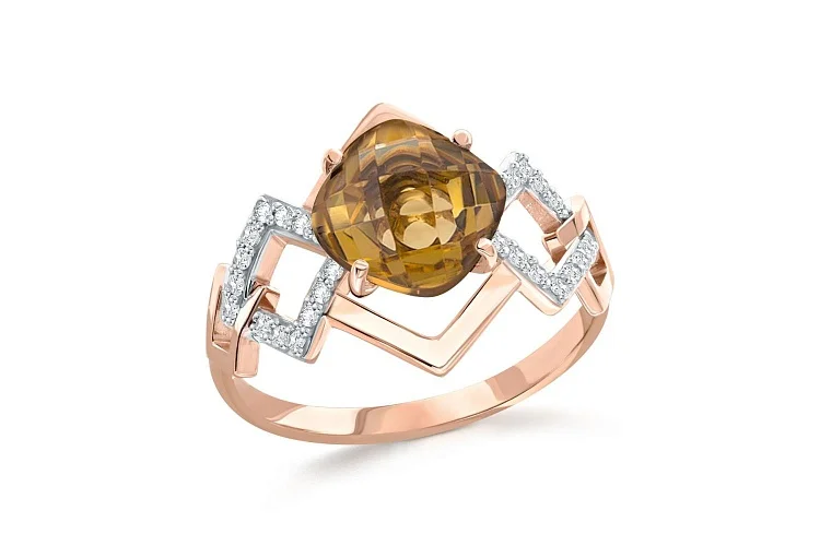 Кольцо из красного золота с султанитом и 30 фианитами