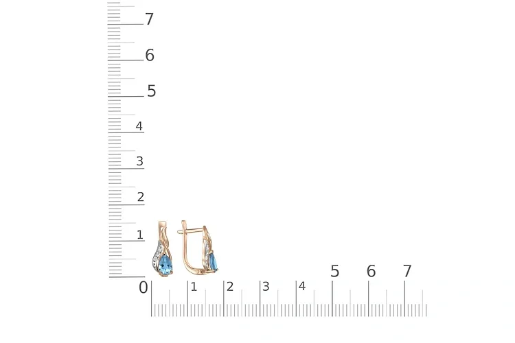 Серьги из красного золота с 2 топазами swiss и 6 фианитами