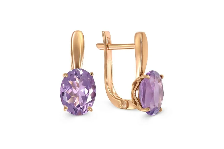 Серьги из красного золота с 2 аметистами
