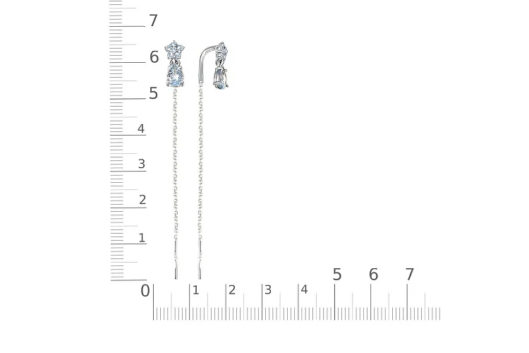 Серьги-продёвки Цветы из белого золота с 14 топазами sky