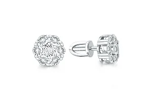 Серьги-пусеты Малинки из белого золота с 14 бриллиантами