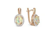 Серьги из красного золота с 2 опалами и 52 фианитами