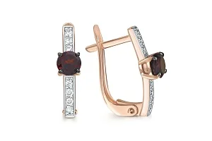 Серьги из красного золота с 2 гранатами и 14 фианитами