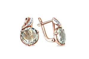 Серьги из красного золота с 2 празиолитами и 6 фианитами