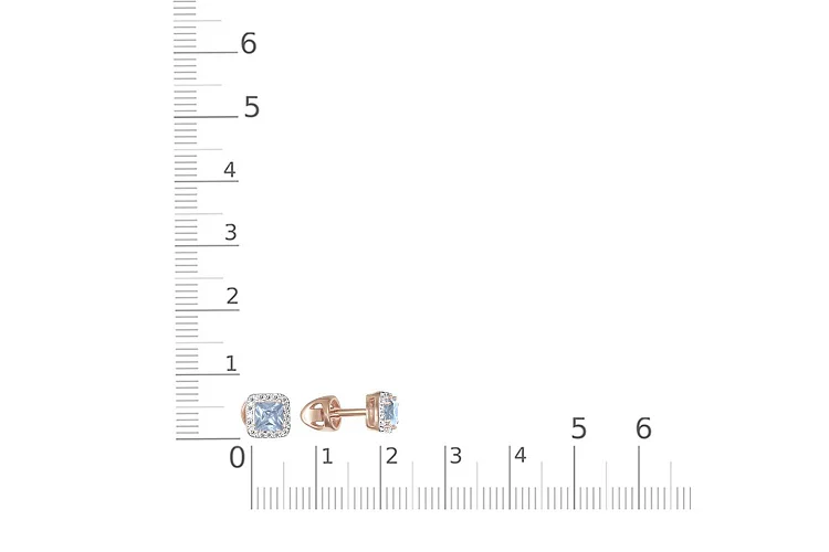 Серьги-пусеты Квадраты из красного золота с 2 топазами sky и 32 фианитами