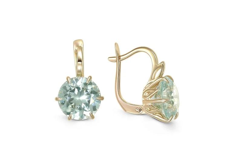Серьги из жёлтого золота с 2 празиолитами