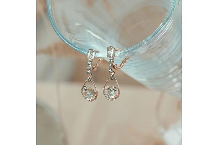 Серьги из красного золота с 4 празиолитами и 10 шпинелями