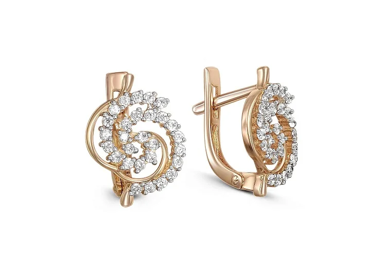 Серьги из красного золота с 56 фианитами