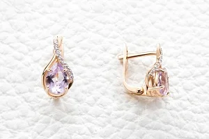Серьги из красного золота с 2 аметистами и 16 фианитами