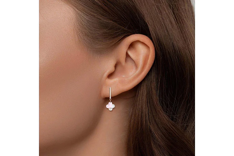 Серьги Клевер из красного золота с перламутром