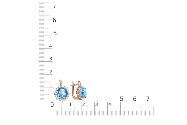 Серьги из красного золота с 2 топазами swiss и 32 фианитами