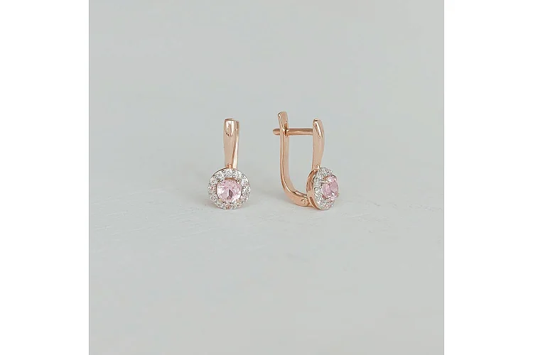Серьги из красного золота с 2 ситаллами и 16 фианитами